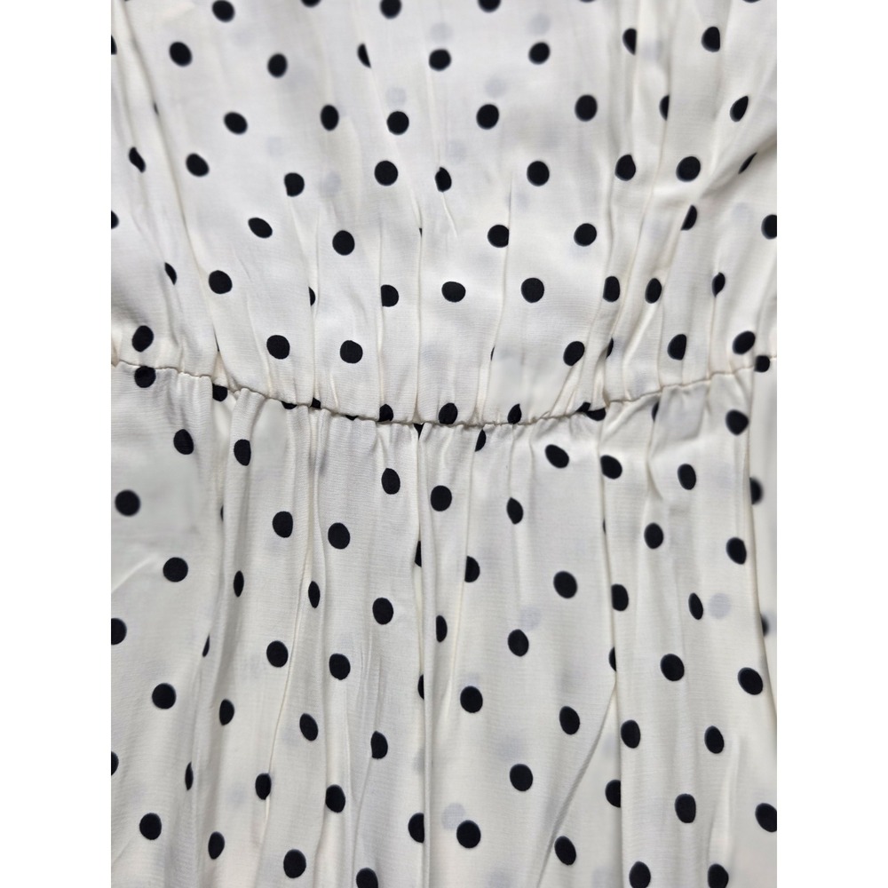A New Day Women's Medium Dress Ivory Black Short Sleeve Mini Wrap Polka Dots - Picture 8 of 10